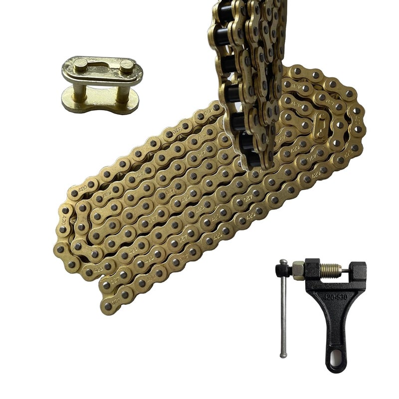 LUSM Gold 420 Motorcycle Chain 132 Link Standard with Chain Breaker 10 Connecting Master Link for 100cc 110cc 125cc Dirt Pit Bike ATV Quad Go Kart Mini Bike Scooter - Image 2